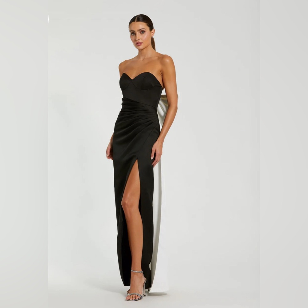 Mac Duggal satin black dress with large white bow size 14.